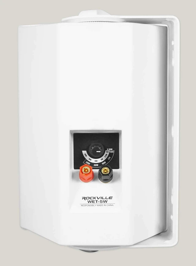 Alt view image 5 of 7 - WET-5W 70V 5.25" White Commercial Indoor/Outdoor Wall Speaker IPX55 Waterproof, Adjustable Tap, Swivel Bracket, Vented Enclosure, Aluminum Grill, 8 Ohm Compatible, Polypropylene Cone