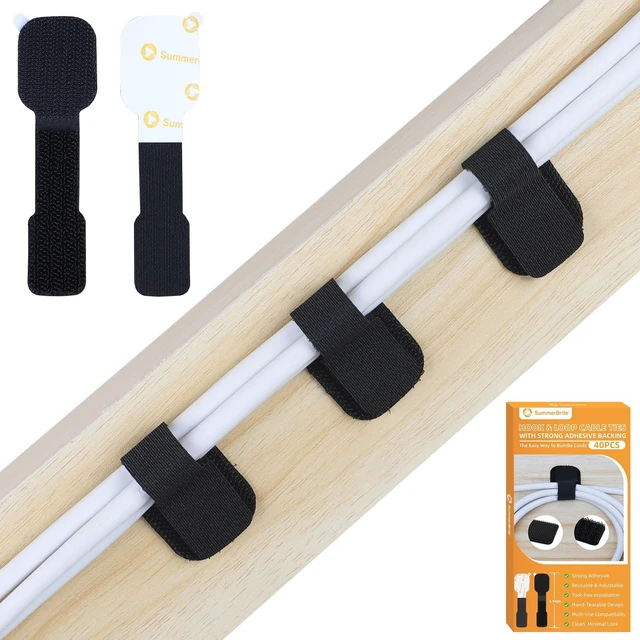 Main image of Under Desk Cable Management, Reusable Wire Organizers, 40 Pack Self Adhesive Hook & Loop Ties with Strong Sticky Backing, Reusable Cord Organizers, Cable Straps for Home Office PC