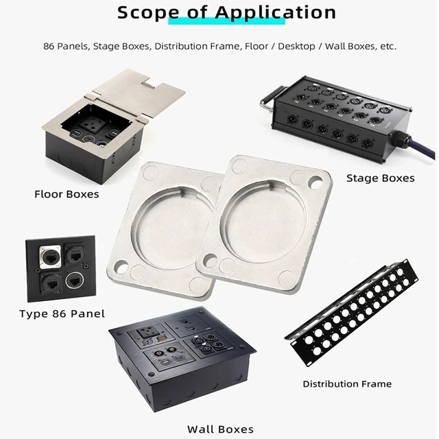Alt view image 6 of 7 - 10PCS Panel-Mount Blank Plate, Zinc Alloy Rack Mount Plate D-size Flange Plate,For Audio Setups/Chassis connectors/XLR Connectors,With Mount Screws