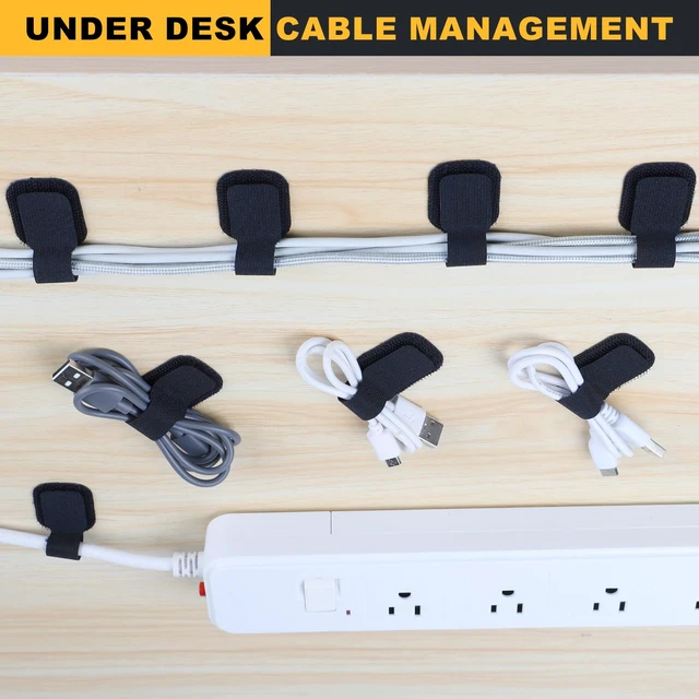 Alt view image 6 of 7 - Under Desk Cable Management, Reusable Wire Organizers, 40 Pack Self Adhesive Hook & Loop Ties with Strong Sticky Backing, Reusable Cord Organizers, Cable Straps for Home Office PC