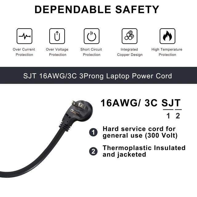 Alt view image 7 of 7 - Computer Power Cord Splitter, 3FT Flat Plug NEMA 5-15P to 2X IEC60320 C13 Female 2 Ways Outlet AC Power Cord, SJT 16AWG Universal Laptop 3 Prong Power Cable, Spliiter for Monitor/TV/Printer