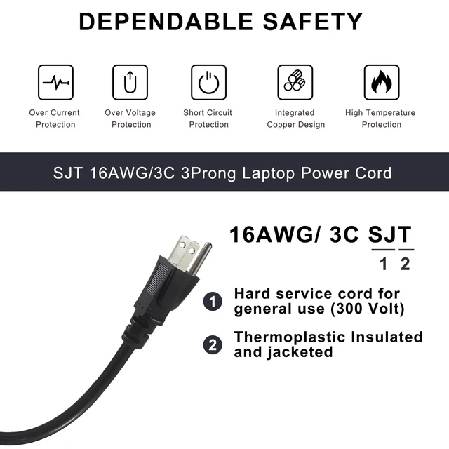 Alt view image 6 of 7 - Computer Y Splitter Power Cord, 3FT NEMA 5-15P to 2X IEC60320 C13 Female 2 Ways Outlet AC Power Cord, SJT 16AWG Universal Laptop 3 Prong Power Cable, C13 Y Spliiter for Monitor/TV/Printer
