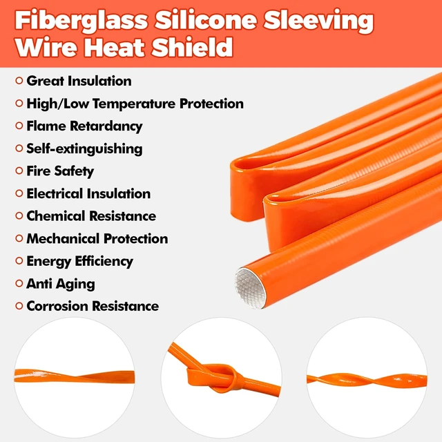 Alt view image 6 of 6 - Silicone Wire Heat Shield Sleeve for Automotive, 3/16" I.D. x10FT, Orange Fireproof silicone fiberglass, high temperature wire heat shield sleeve for automotive electroheat component and hose