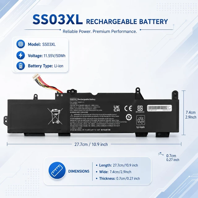 Alt view image 2 of 7 - SS03XL 933321-855 Battery for Hp EliteBook 840 G5 G6 EliteBook 11.55V 50Wh Battery for 730 735 740 745 830 846 ZBook 14U HSN-I12C HSN-I13C-4 HSTNN-LB8G 932823-421 933321-852