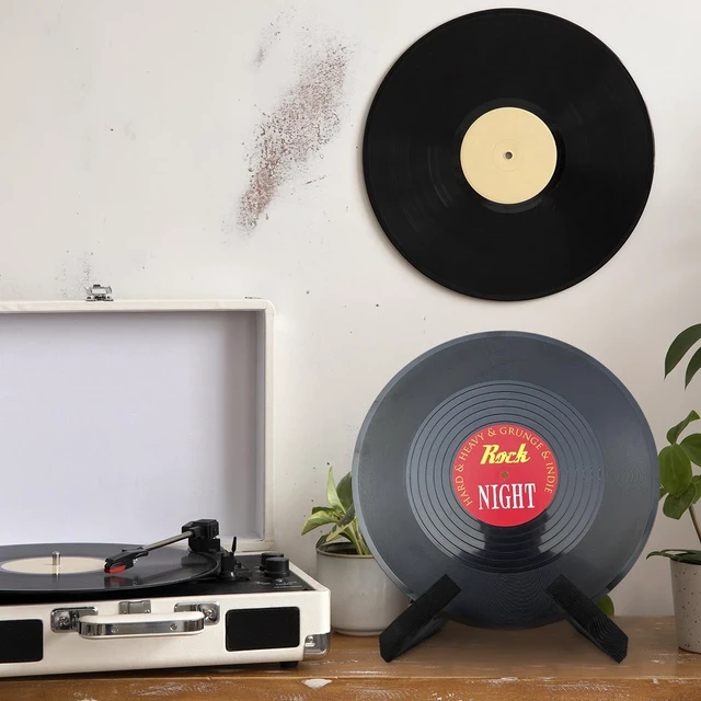 Alt view image 3 of 7 - Retro Record Stand Pack of 2, Retro Record Holder for Hallway Decoration, Wooden Record Stand, Country Rustic Plate Stand for Display, Farmhouse Style Plate Display Stand (2 in Black)