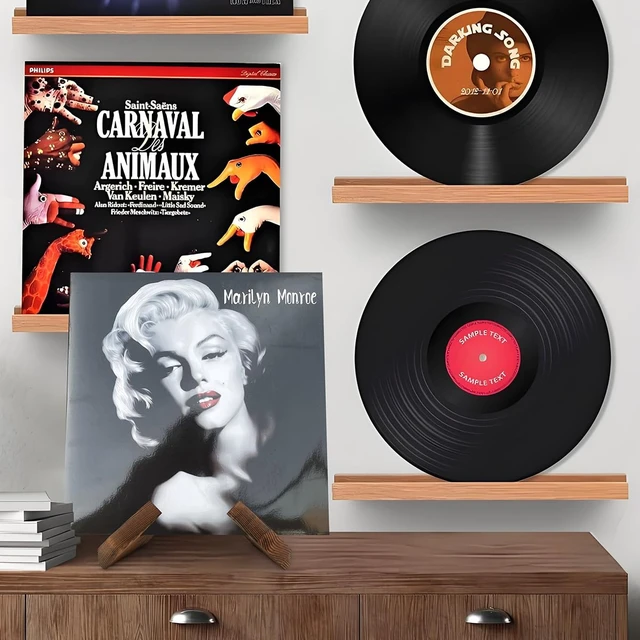 Alt view image 5 of 7 - Retro Record Stand Pack of 2, Retro Record Holder for Hallway Decoration, Wooden Record Stand, Country Rustic Plate Stand for Display, Farmhouse Style Plate Display Stand (2 in Black)