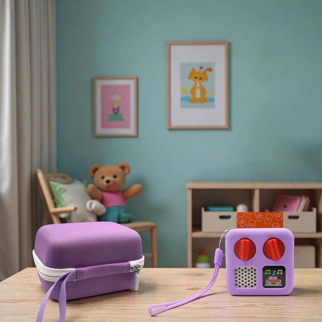 Alt view image 5 of 7 - Hard Carrying Case and Silicone Cover for Yoto Mini, Protective Travel Carrier for Kids and Adventure Jacket with Card Pouch 3 in 1 Accessories Set for Yoto Mini Player, Lavender
