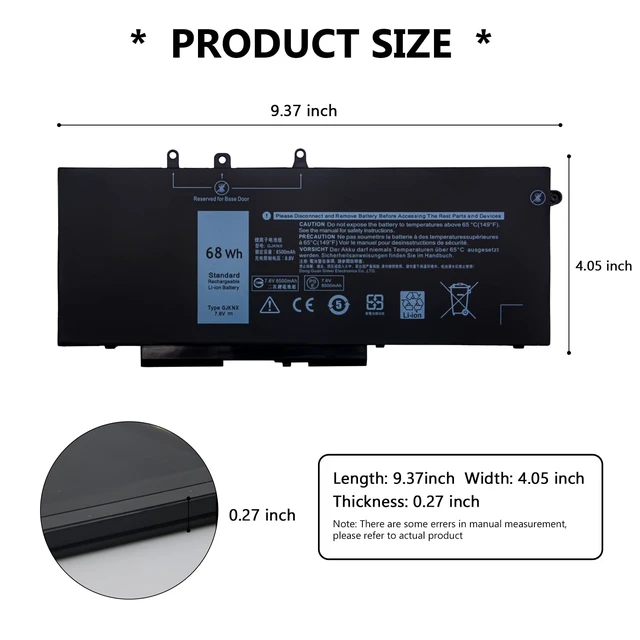 Alt view image 2 of 7 - 68Wh GJKNX Laptop Battery Replacement for Dell Latitude 5480 5580 5490 5590 5491 5591 5280 5288 5488 5495 E5480 E5580 E5490 E5590 Precision 15 3520 3530 Series GD1JP 0GD1JP DY9NT 5YHR4 451-BBZG 7.6V