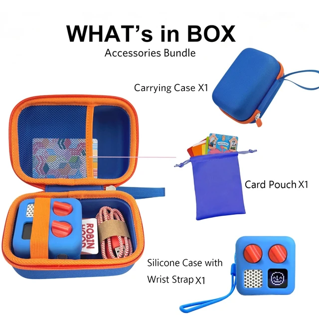 Alt view image 3 of 7 - Hard Carrying Case and Silicone Cover for Yoto Mini, Protective Travel Carrier for Kids and Adventure Jacket with Card Pouch 3 in 1 Accessories Set for Yoto Mini Player, Blue