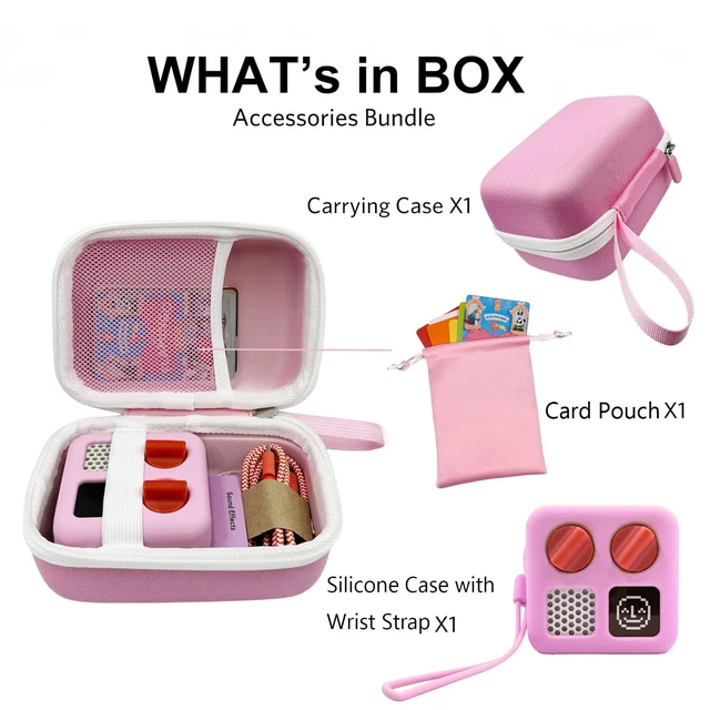 Alt view image 2 of 7 - Hard Carrying Case and Silicone Cover for Yoto Mini, Protective Travel Carrier for Kids and Adventure Jacket with Card Pouch 3 in 1 Accessories Set for Yoto Mini Player, Pink