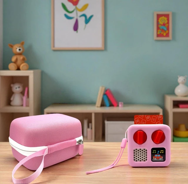 Alt view image 5 of 7 - Hard Carrying Case and Silicone Cover for Yoto Mini, Protective Travel Carrier for Kids and Adventure Jacket with Card Pouch 3 in 1 Accessories Set for Yoto Mini Player, Pink