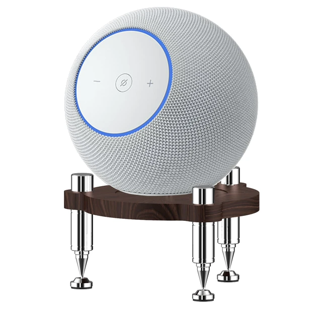 Alt view image 2 of 6 - Stand for 2025 new Studio smart Speaker, Shock Absorber Spikes for new Studio 2025 (Wood with Silver Metallic feet)