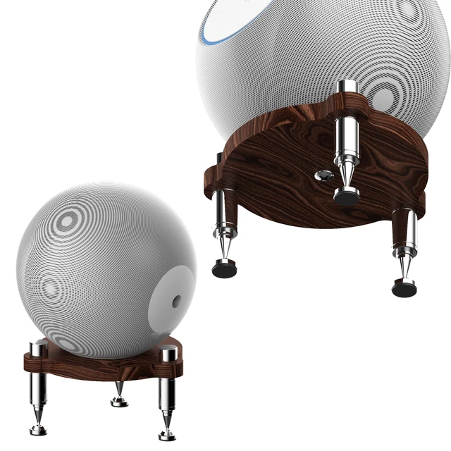Alt view image 6 of 6 - Stand for 2025 new Studio smart Speaker, Shock Absorber Spikes for new Studio 2025 (Wood with Silver Metallic feet)