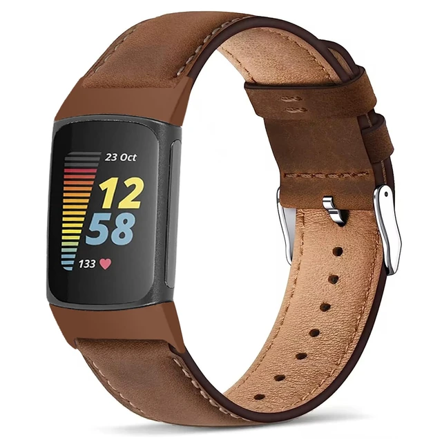 Alt view image 2 of 7 - Genuine Leather Bands Compatible for Fitbit Charge 6/ Charge 5 Bands, Classic Replacement Wristbands Straps for Women Men