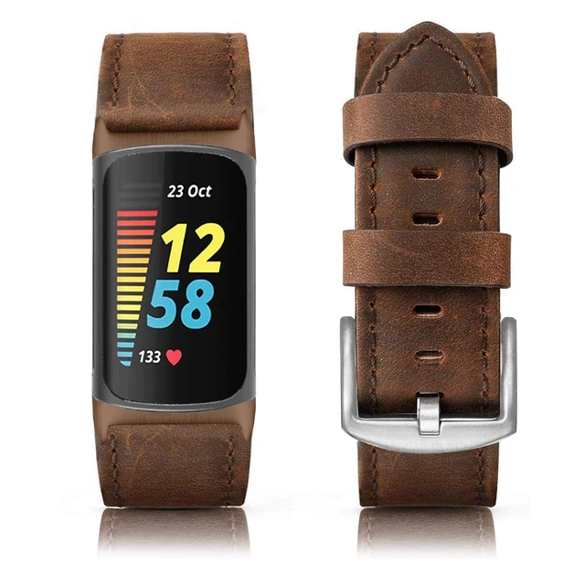 Alt view image 3 of 7 - Genuine Leather Bands Compatible for Fitbit Charge 6/ Charge 5 Bands, Classic Replacement Wristbands Straps for Women Men