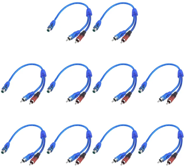 Main image of 1 Female to 2 Male RCA Y Splitter Cable Car Audio Adapter Wire Pack of 10 11.8" Anti-Interference Converter Cord,Color-Coded Red & Blue RCA Connectors