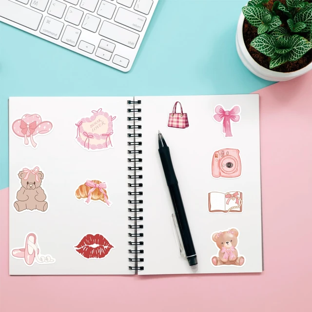 Alt view image 5 of 5 - 400 PCS Coquette Aesthetic Stickers,Cute Pink Bow Stickers for Laptops,Water Bottles,Journals,Girly Sticker for Women,Girl,Adults,Kids