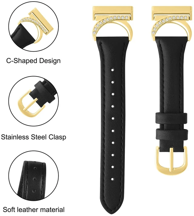 Alt view image 4 of 7 - Women Bling Leather Band for Fitbit Versa 4/3,Sense 2/Sense C-Shaped Metal Buckle,Soft Leather,Adjustable,Dressy for Daily Work and Party,Ideal Gift for Women