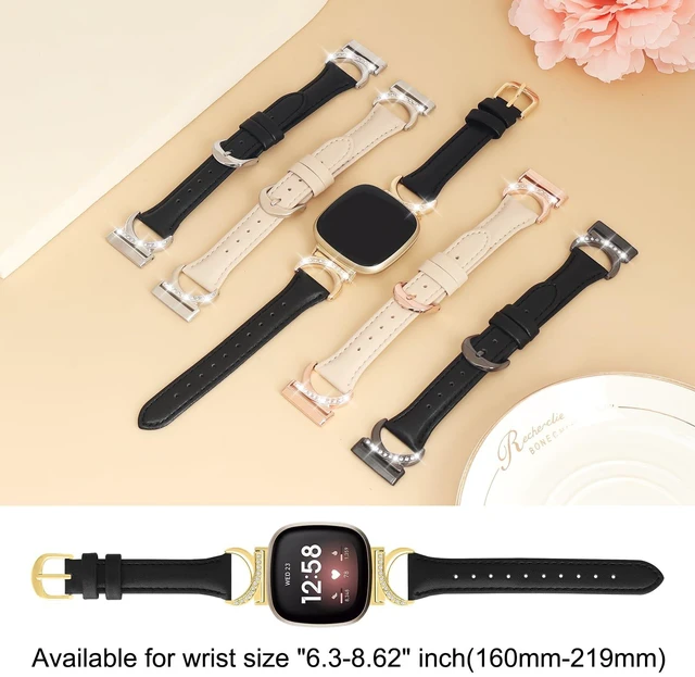 Alt view image 5 of 7 - Women Bling Leather Band for Fitbit Versa 4/3,Sense 2/Sense C-Shaped Metal Buckle,Soft Leather,Adjustable,Dressy for Daily Work and Party,Ideal Gift for Women