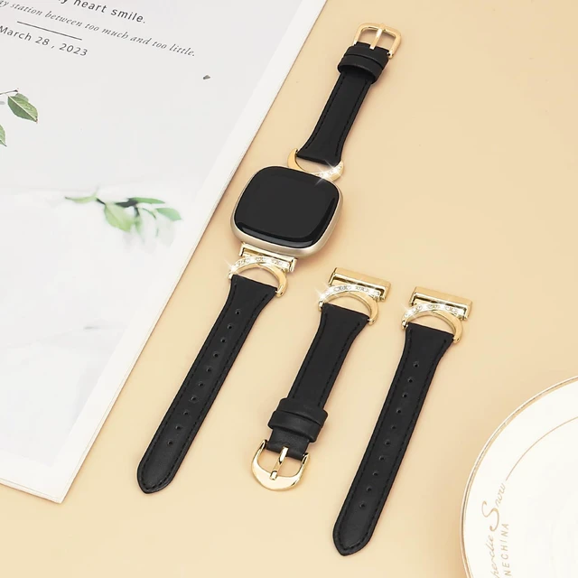 Alt view image 3 of 7 - Women Bling Leather Band for Fitbit Versa 4/3,Sense 2/Sense C-Shaped Metal Buckle,Soft Leather,Adjustable,Dressy for Daily Work and Party,Ideal Gift for Women