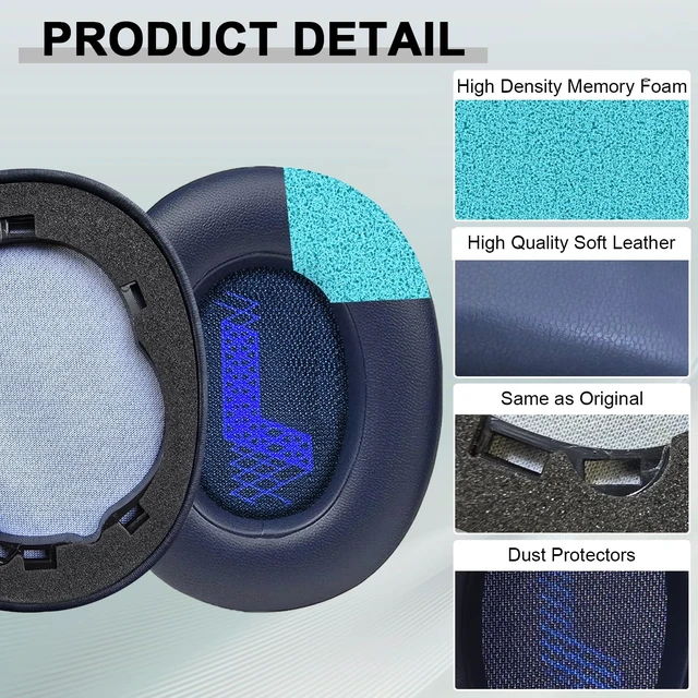 Alt view image 4 of 7 - Replacement Ear Pads for JBL E65 (E65BT E65BTNC)/Live 650 (650NC 650BTNC)/Live 660 (660NC 660BTNC)/Duet NC Over-Ear Headphones, Headset Ear Cushions, Headset Earpads, Ear Cups Cover (Blue(W))
