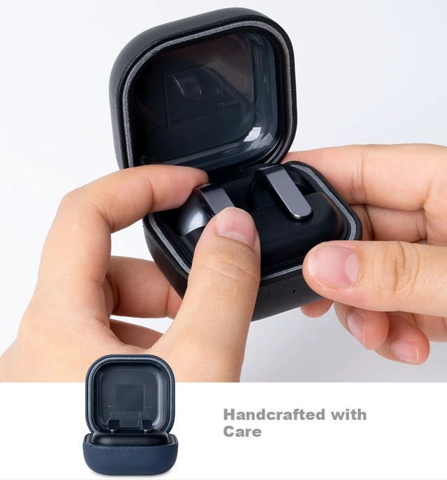 Alt view image 4 of 7 - Leather Case for Samsung Galaxy Buds4 & Buds 4 Pro (2026) - Blue Made of Top Grain Leather - Handmade Drop Protection Hard Shell Cover - Samsung Buds 4 Case Cover with Lanyard (Not for buds3