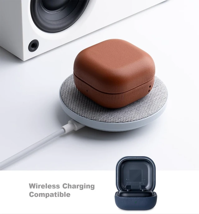 Alt view image 5 of 7 - Leather Case for Samsung Galaxy Buds4 & Buds 4 Pro (2026) - Blue Made of Top Grain Leather - Handmade Drop Protection Hard Shell Cover - Samsung Buds 4 Case Cover with Lanyard (Not for buds3