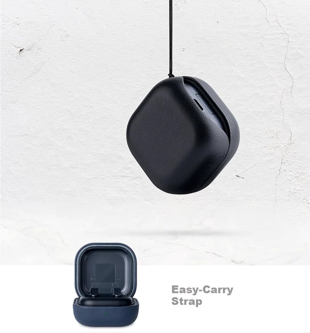 Alt view image 6 of 7 - Leather Case for Samsung Galaxy Buds4 & Buds 4 Pro (2026) - Blue Made of Top Grain Leather - Handmade Drop Protection Hard Shell Cover - Samsung Buds 4 Case Cover with Lanyard (Not for buds3