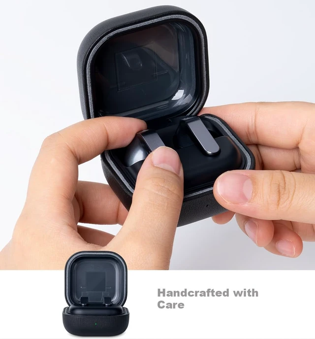 Alt view image 4 of 7 - Leather Case for Samsung Galaxy Buds4 & Buds 4 Pro (2026) - Black Made of Top Grain Leather - Handmade Drop Protection Hard Shell Cover - Samsung Buds 4 Case Cover with Lanyard (Not for buds3