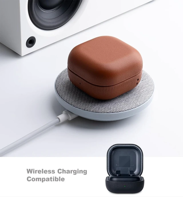 Alt view image 5 of 7 - Leather Case for Samsung Galaxy Buds4 & Buds 4 Pro (2026) - Black Made of Top Grain Leather - Handmade Drop Protection Hard Shell Cover - Samsung Buds 4 Case Cover with Lanyard (Not for buds3