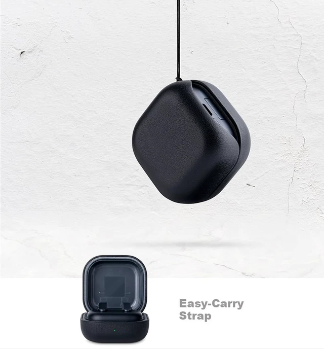Alt view image 6 of 7 - Leather Case for Samsung Galaxy Buds4 & Buds 4 Pro (2026) - Black Made of Top Grain Leather - Handmade Drop Protection Hard Shell Cover - Samsung Buds 4 Case Cover with Lanyard (Not for buds3