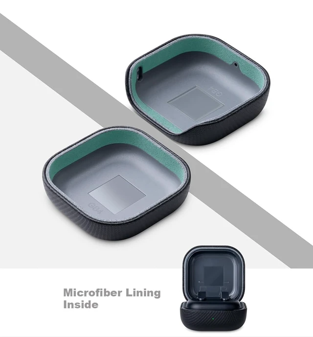 Alt view image 3 of 7 - Case for Samsung Galaxy Buds4 & Buds 4 Pro (2026) - Black Made of Vegan Leather, Carbon Fiber Style, Handmade Drop Protection Hard Shell Cover - Samsung Buds 4 Case Cover with Lanyard