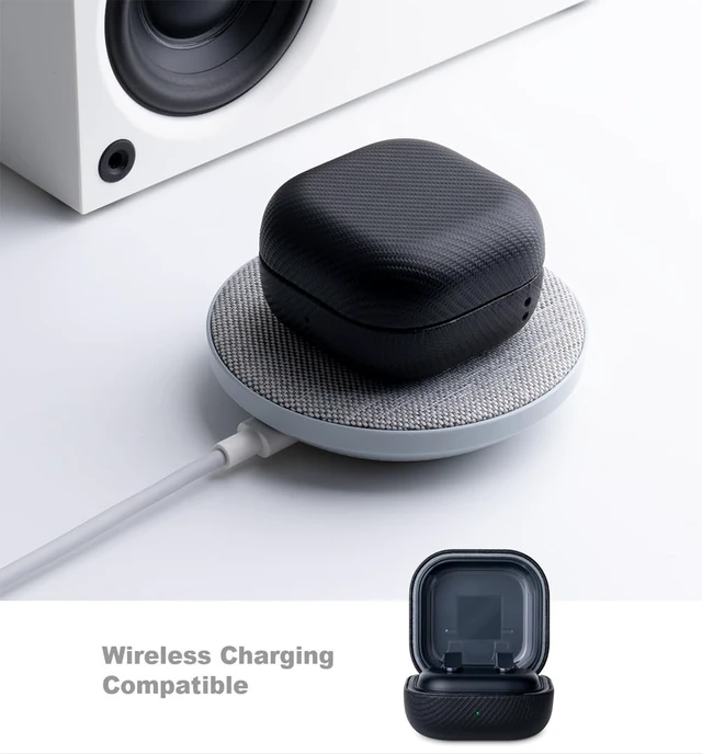 Alt view image 5 of 7 - Case for Samsung Galaxy Buds4 & Buds 4 Pro (2026) - Black Made of Vegan Leather, Carbon Fiber Style, Handmade Drop Protection Hard Shell Cover - Samsung Buds 4 Case Cover with Lanyard