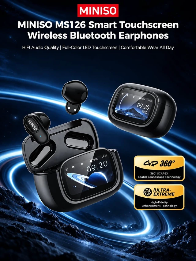 Alt view image 2 of 7 - MS126 Smart Touchscreen Wireless Earbuds, Bluetooth 6.0 Headphones, ENC Noise Canceling, Spatial Audio, 30H Playtime, in-Ear Earphones for Travel/Sports/Study/Business/Daily Life