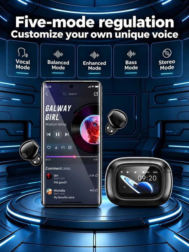 Alt view image 4 of 7 - MS126 Smart Touchscreen Wireless Earbuds, Bluetooth 6.0 Headphones, ENC Noise Canceling, Spatial Audio, 30H Playtime, in-Ear Earphones for Travel/Sports/Study/Business/Daily Life