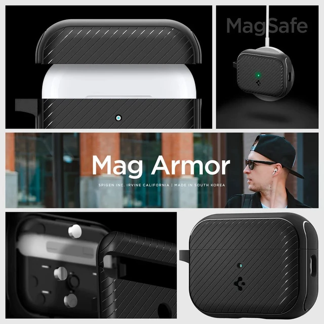 Alt view image 2 of 7 - Mag Armor MagFit Designed for AirPods Pro 2 Case (2022/2023) MagSafe Charging Compatible, Magnets Embedded, Dual Layer Protection - Matte Black