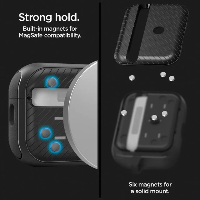 Alt view image 3 of 7 - Mag Armor MagFit Designed for AirPods Pro 2 Case (2022/2023) MagSafe Charging Compatible, Magnets Embedded, Dual Layer Protection - Matte Black