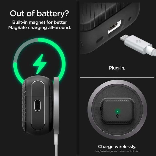 Alt view image 6 of 7 - Mag Armor MagFit Designed for AirPods Pro 2 Case (2022/2023) MagSafe Charging Compatible, Magnets Embedded, Dual Layer Protection - Matte Black