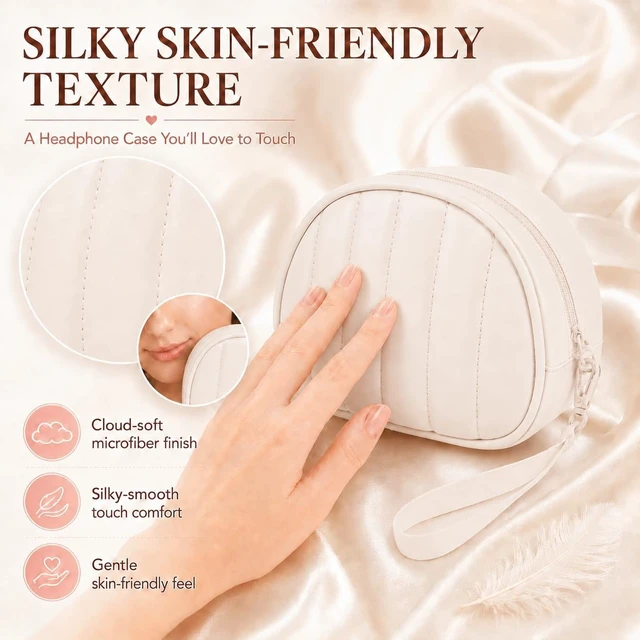 Alt view image 2 of 7 - Soft-Touch Headphone Case for Sony, for JBL and for BERIBES-White Silky Microfiber and Thick Padded Divider Cushion Foldable Headsets; Cable Pocket Keeps Chargers Organized,Case Only