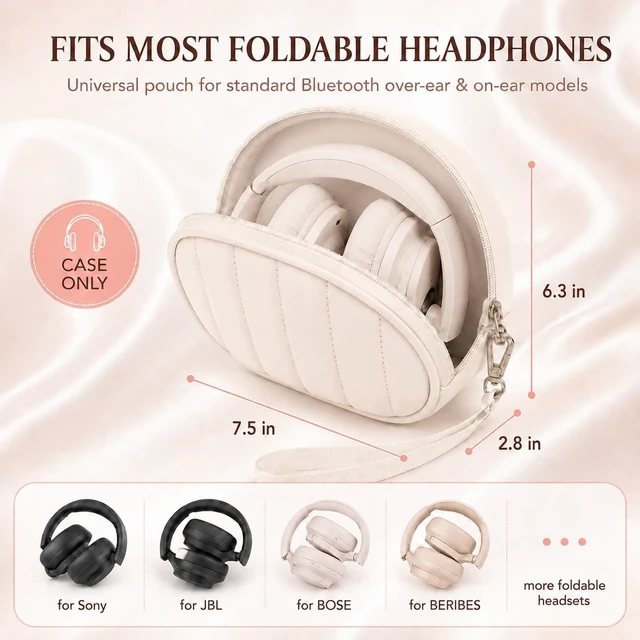 Alt view image 5 of 7 - Soft-Touch Headphone Case for Sony, for JBL and for BERIBES-White Silky Microfiber and Thick Padded Divider Cushion Foldable Headsets; Cable Pocket Keeps Chargers Organized,Case Only