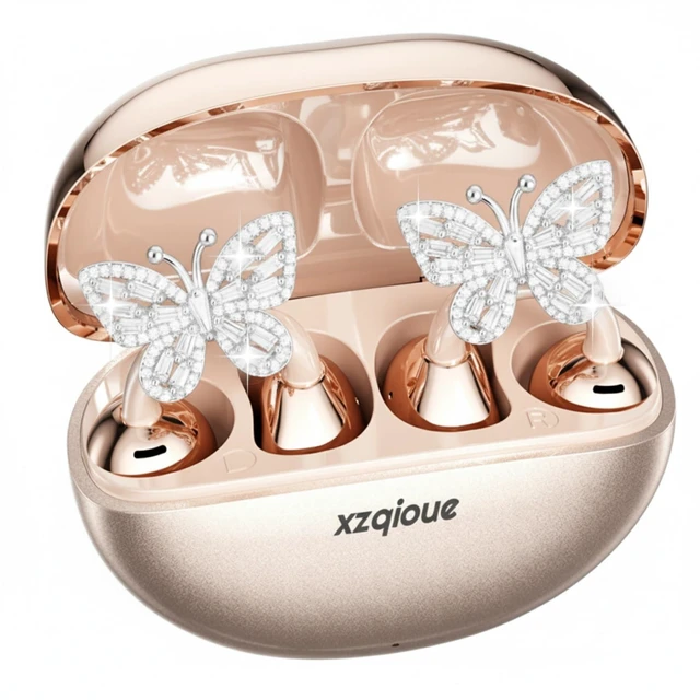 Main image of Jewelry-Inspired Clip On Earbuds,Comfortable Fit Open Ear Clip-On Headphones,Wireless Bluetooth Ear Cuff Headphones for Women,Earrings Earbuds for Running,Office,Sport&Gift (Butterfly - Rose Gold)