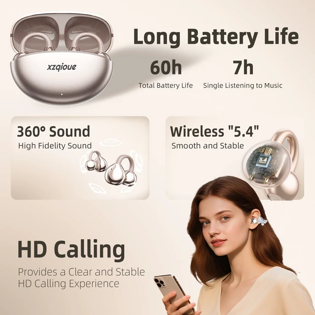 Alt view image 6 of 7 - Jewelry-Inspired Clip On Earbuds,Comfortable Fit Open Ear Clip-On Headphones,Wireless Bluetooth Ear Cuff Headphones for Women,Earrings Earbuds for Running,Office,Sport&Gift (Butterfly - Rose Gold)