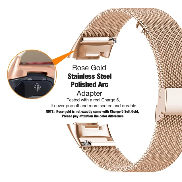 Alt view image 3 of 6 - Stainless Steel Mesh Band for Fitbit Charge 6 / Charge 5, Quick Release Metal Adjustable Women and Men Wristband Strap Compatible with Fitbit Charge 5