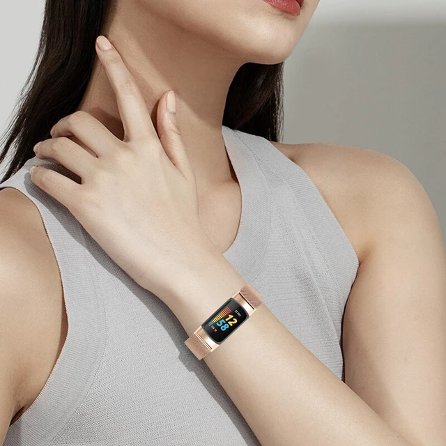 Alt view image 5 of 6 - Stainless Steel Mesh Band for Fitbit Charge 6 / Charge 5, Quick Release Metal Adjustable Women and Men Wristband Strap Compatible with Fitbit Charge 5