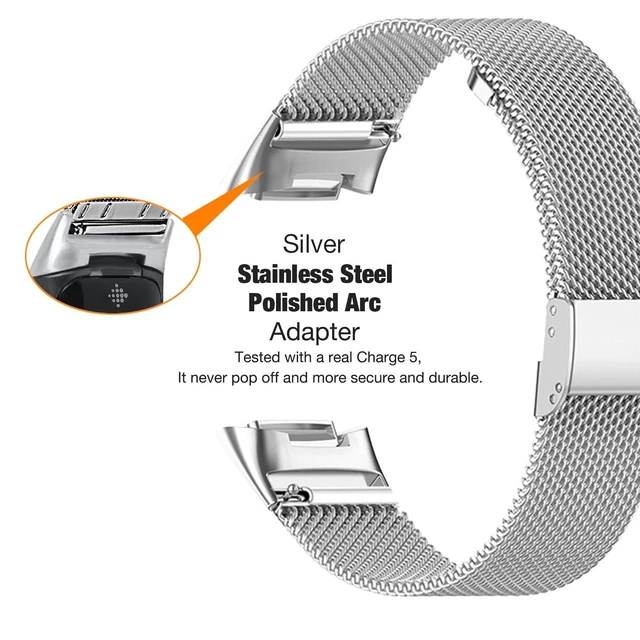 Alt view image 3 of 7 - Stainless Steel Mesh Band for Fitbit Charge 6 / Charge 5, Quick Release Metal Adjustable Women and Men Wristband Strap Compatible with Fitbit Charge 5