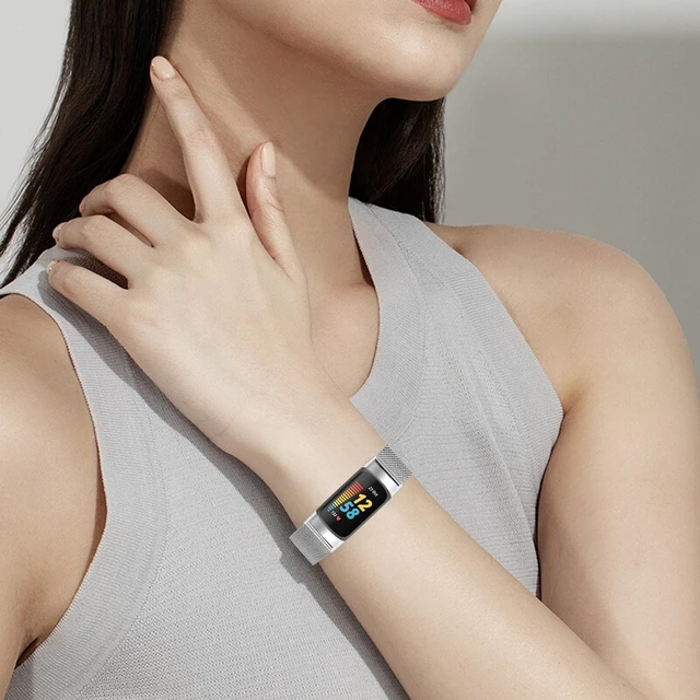 Alt view image 5 of 7 - Stainless Steel Mesh Band for Fitbit Charge 6 / Charge 5, Quick Release Metal Adjustable Women and Men Wristband Strap Compatible with Fitbit Charge 5