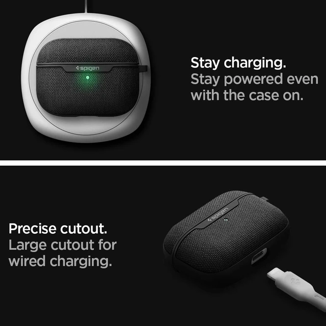 Alt view image 5 of 7 - Urban Fit Designed for AirPods Pro Case (2019) Premium Nylon Fabric, Carabiner Included, Wireless Charging Compatible, Black