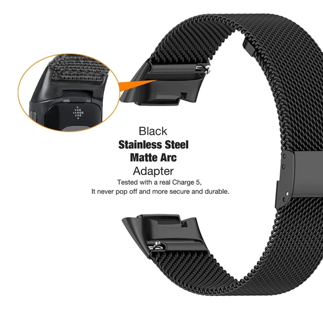 Alt view image 3 of 6 - Stainless Steel Mesh Band for Fitbit Charge 6 / Charge 5, Quick Release Metal Adjustable Women and Men Wristband Strap Compatible with Fitbit Charge 5