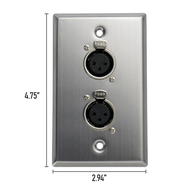 Alt view image 2 of 7 - Saga XLR-F2 Single-Gang Wall Plate w/ (2) Female XLR Connectors