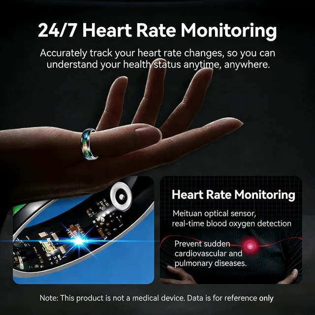 Alt view image 3 of 7 - Smart Ring for Women Men, Sleep Activity Tracker Waterproof 8# Titanium Steel with Abalone Shell, Heart Rate Monitor, IP68 Waterproof, No Subscription, Wireless Charging, iOS & Android